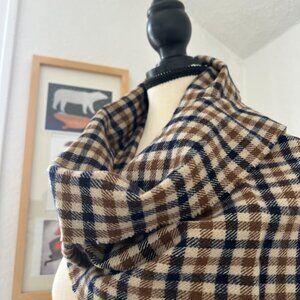 Aquascutum classic scarf 100% lambswool checkered print navy, brown, cream